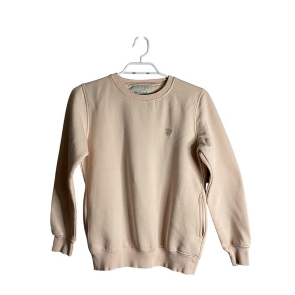 Fort Collins Youth Girl's Baby Pink Heart Embellished Crew Neck Sweatshirt